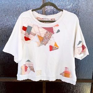 Anthropologie White Patchwork Blouse